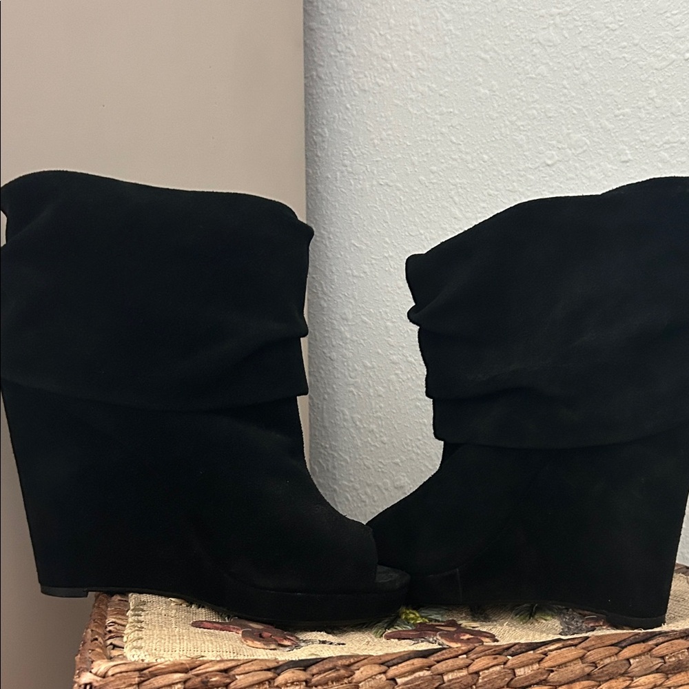 Chic Black Suede BCBG Wedge Boots